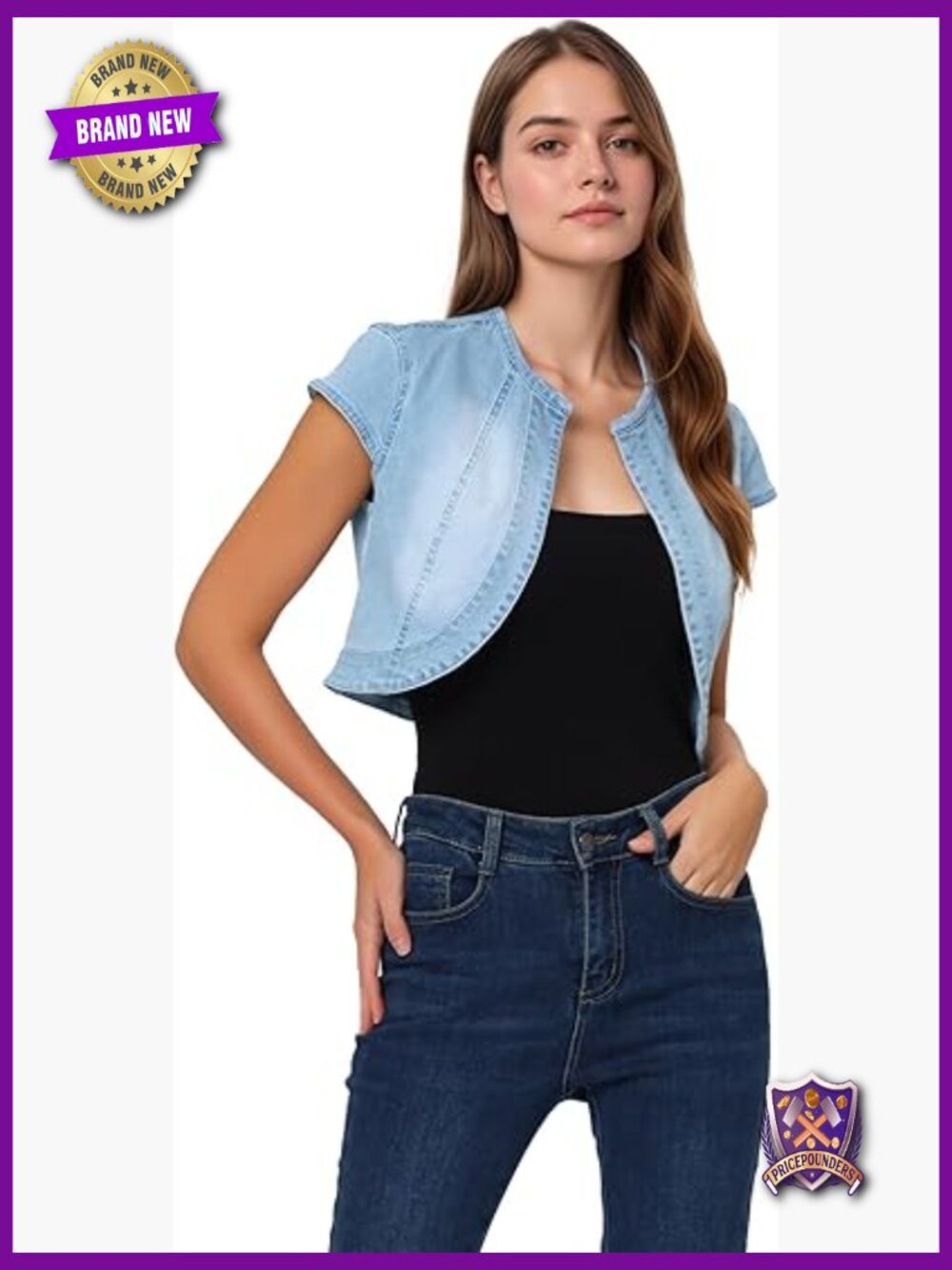 Slim Fit Crop Denim Jacket Short Sleeve Casual Summer Cardigan